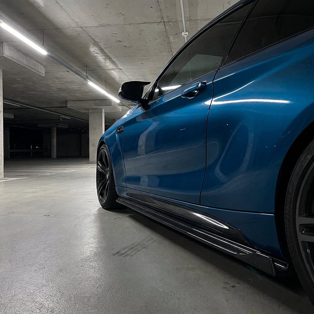 bmw f87 carbon fiber side skirt extensions