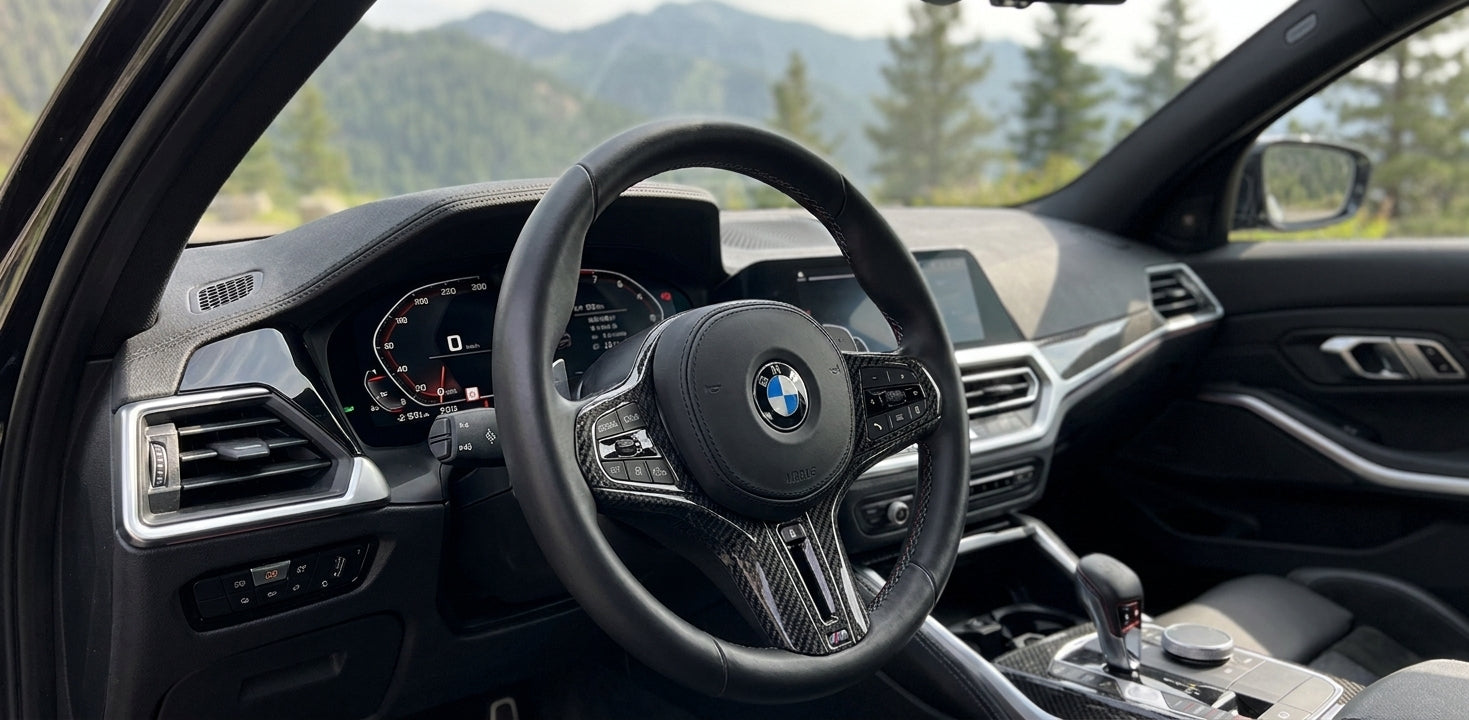 bmw g80 g82 carbon fiber steering wheel trim